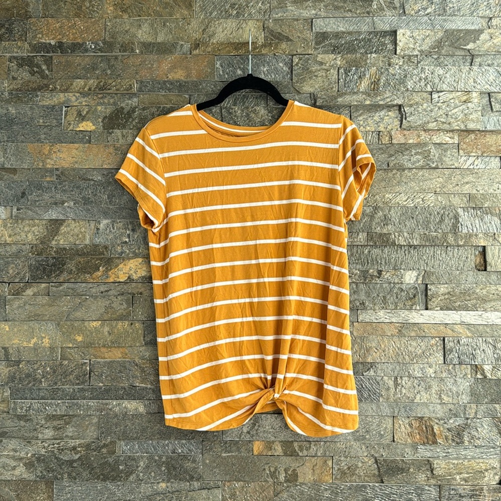 💕 Rumi + Ryder Girls XL 16-18 tie knot strip top shirt gold stripe